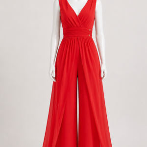 Tuta elegante con volant rossa - fronte